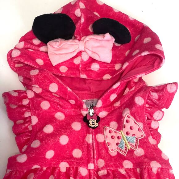 DISNEY Toddler Minnie Mouse Hooded Terry Polkadots Cover Up Dress in Pink Size 3 - Picture 3 of 9